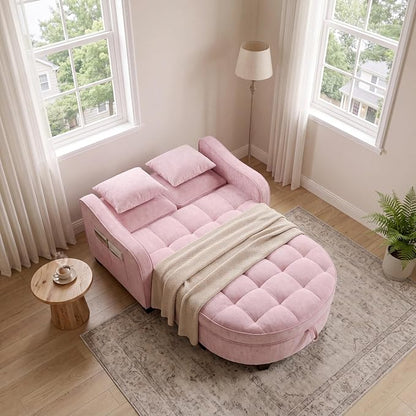ERYE Chenille Tufted Loveseat Sofa and Ottoman Set, Tufted Recliner Sleeper Chaise Lounge with Curved Storage Ottoman,Reclining Backrest and Side Pockets, 4 Pillows