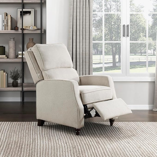 Lexicon Push Back Recliner Chair, Manual Accent Recliner with Track Arms & Bun Feet, Deep Cushioned Comfort, Modern Fabric Reclining Armchair for Living Room, Bedroom & Office, 29.5" W - Beige