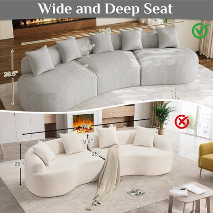 134" Curved Modular Sectional Sofa for Living Room, Modern Chenille Oversized Cloud Couch, Plush Luxury 6-Seater Extra Deep Seat Boucle Boneless Sofa, No Assembly Required, Grey