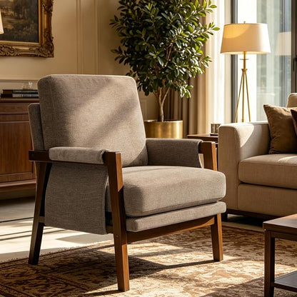 RNKSFX Dark Brown Accent Chair for Bedroom & Living Room, Mid Century Modern Accent Arm Chair, Upholstered Anthropologie Accent Chair with Solid Wood Frame, Fabric