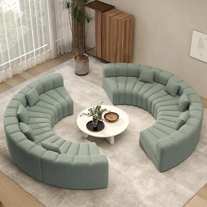 Oversized Curved Sofa, 8 Seater Modular Velvet Cloud Couch, Modern Boneless Sectional Couches for Living Room, No Assembly Required, Light Green 1PC
