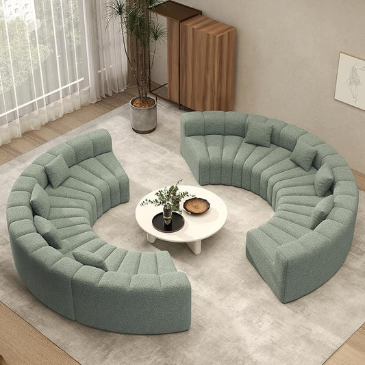 Oversized Curved Sofa, 8 Seater Modular Velvet Cloud Couch, Modern Boneless Sectional Couches for Living Room, No Assembly Required, Light Green 1PC