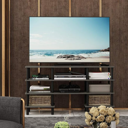 Furinno Turn-N-Tube 4-Tier Multipurpose Wide Shelf TV Stand, French Oak Grey/Black