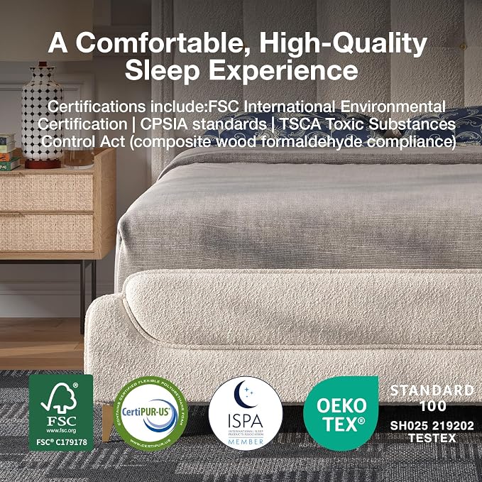 Novilla Full Size Bed Frame with Charging Station & LED Lights, Upholstered French Luxury Platform Bed with Wingback Headboard, Lamb Wool Fabric, No Box Spring Needed, Easy Assembly, Cream White