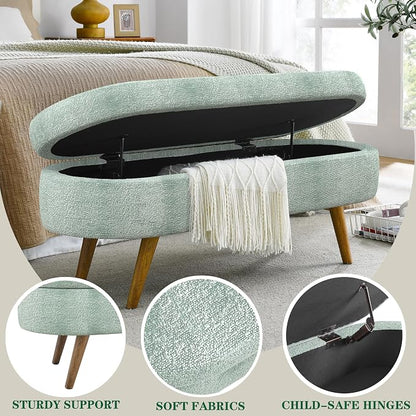 43.5" Ottoman with Storage, Storage Ottoman Bench with Safety Hinge, FoamEnd of Bed Bench, Upholstered Entryway Bench for Bedroom, Living Room & Window, Holds up to 330 lb, Cyan