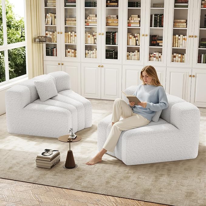 Luxanimarion Oversized Curved Cloud Couch, 8 Seater Modern Round Modular Sectional Sofa, Convertible Boneless Couches for Living Room, No Assembly Required, White 1 PCS