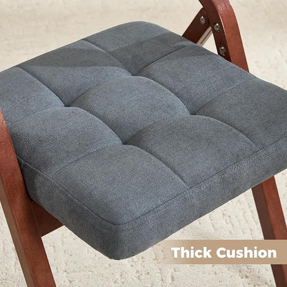 Folding Chairs with Cushion Set of 6,Padded Foldable Dining Chairs,Portable Wooden Folding Dining Chairs for Dining Room Kitchen Wedding Party Indoor Linen Walnut Darkgrey