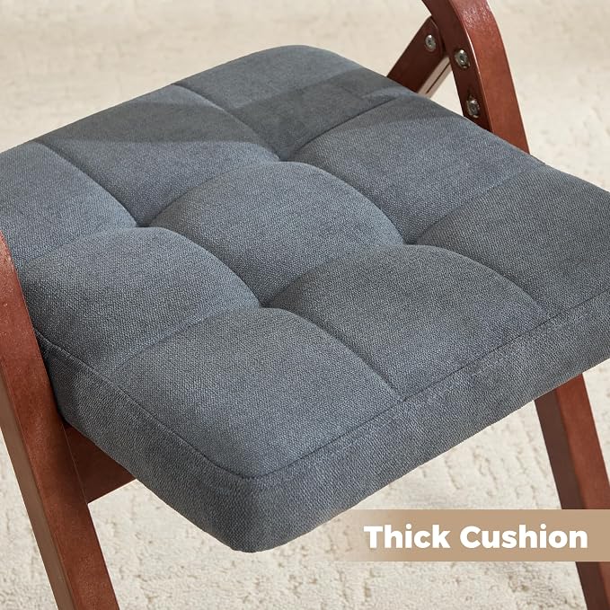 Folding Chairs with Cushion Set of 4,Padded Foldable Dining Chairs,Portable Wooden Folding Dining Chairs for Dining Room Kitchen Wedding Party Indoor Linen Walnut Darkgrey