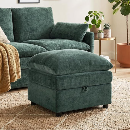 Iroomy 25" Chenille Ottoman, 9.5" Thick Cushion, Upholstered Footrest Modern Footstool & Bench for Living Room, Bedroom, Green