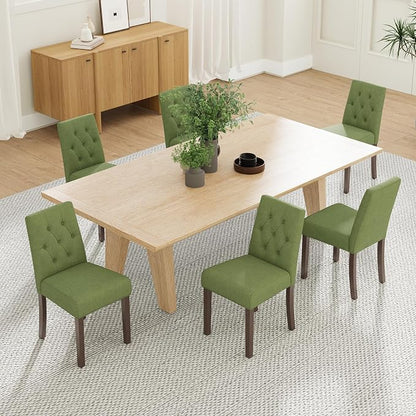 Upholstered Dining Chairs Set of 6 - Modern Parsons Kitchen & Dining Room Chair with Diamond Tufted Back, Solid Wooden Legs for Apartment, Café, Vanity