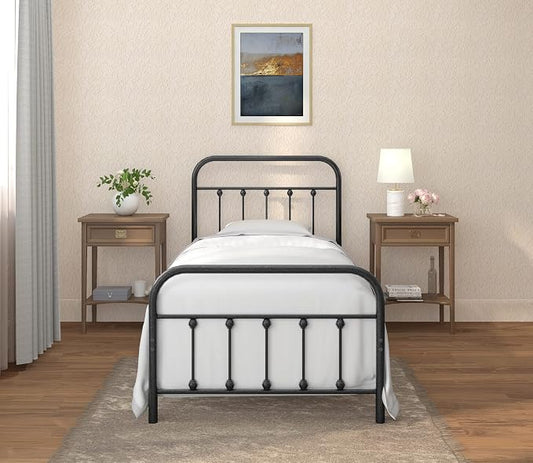 Golden Gate Beds Vintage Wrought Iron Bed Frame with Classic Metal Platform Base, Headboard and Footboard, No Box Spring Needed, Easy Assembly, Mattress Base, Noise-Free, Sleek Black Finish, Twin Size