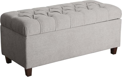 Homepop Home Decor | Tufted Ainsley Button Storage Ottoman Bench with Hinged Lid | Ottoman Bench with Storage for Living Room & Bedroom, Grey