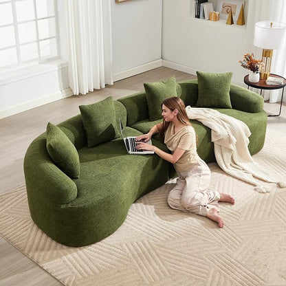 110.2" Curved Sectional Sofa,Luxury Wood Grain Chenille Fabric, Oversized Sectional Sofa,Compression Curved Couch for Living Room,No Assembly Needed (Green, 110.2 Inch)