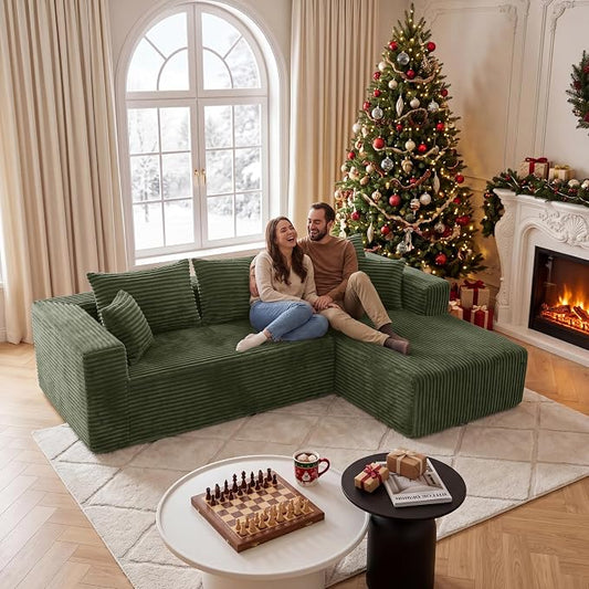 92.5" LSectional Sofa,Cloud Sectional Boneless Couches for Living Room, Couch with Deep Seat Oversized Right Facing Chaise, Memory Foam Compressed Spineless 3 Seater Sofa for Apartment