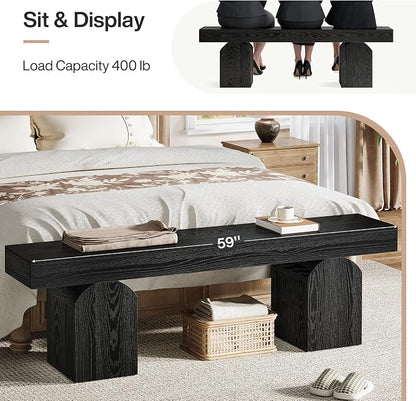 Tribesigns 59" Modern Entryway Bench, Black Wooden Shoe Bench with Arched Base, Sturdy End of Bed Bench for Entryway, Living Room & Bedroom