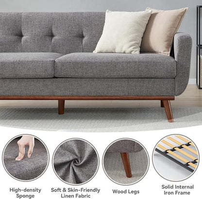 Kingfun 77.2" W Loveseat Sofa, Mid Century Modern Decor Love Seat Couches for Living Room, Button Tufted Upholstered Furniture, Solid & Easy to Install Small Couch for Bedroom Office Apartment, Gray