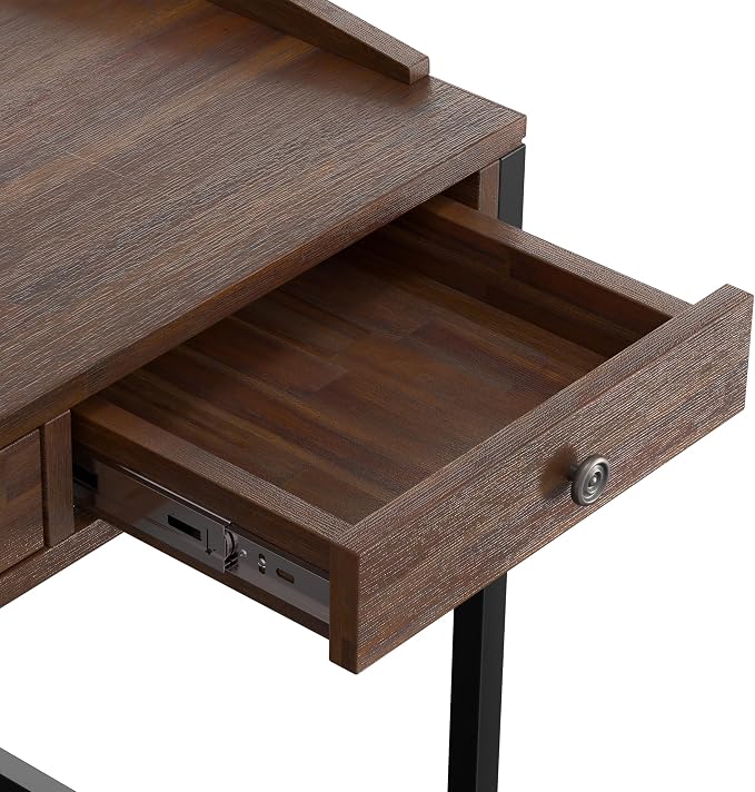 SIMPLIHOME Ralston Desk - 60 Inch Wide Solid Acacia Wood and Metal Writing Desk in Distressed Charcoal Brown, Modern Industrial Home Office Computer Table with 2 Drawers and Flip-Down Keyboard Tray