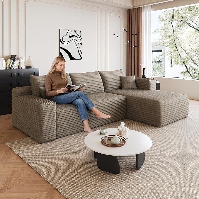 95" L Shaped Boneless Sectional Sofa Couch with Chaise Lounge, Minimalist Right Facing Compressed Cloud Modular Sectional Sofa Corner Couchfor Living Room,No Assembly Required