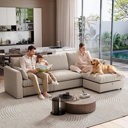 Ihanherry 117" Oversized Modular Sectional Sofa, Modern U Shaped Cloud Couch with 2 Storage Ottoman, 5-Seat Comfy Chenille Deep Seat Sofa with 2 Pillows for Living Room, Khaki