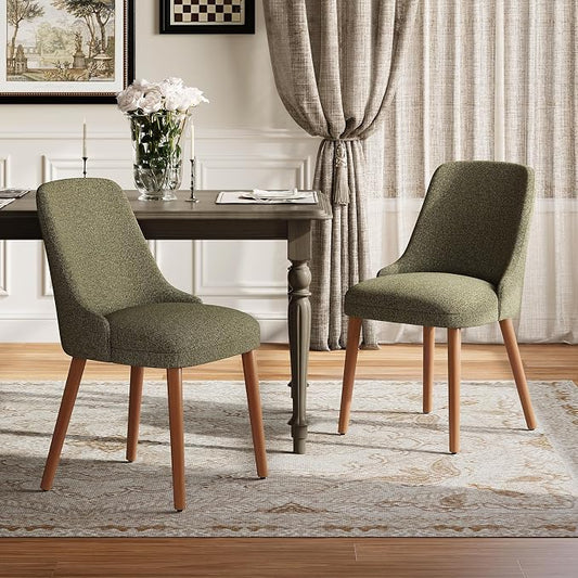 MALOL Dining Room Chair Set of 2, Upholstered Kitchen Chairs with Wood Legs, High-Back Padded Dining Chairs for Dining Room/Restaurant/Cafe, Green
