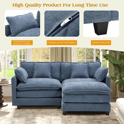 77.6" Modular Sectional Sofa,Loveseat Couch for Living Room, Modern Deep Seat Sofa 2 Seater Chenille Fabric Comfy Cloud Couches with Throw Pillows & Ottoman for,Apartment