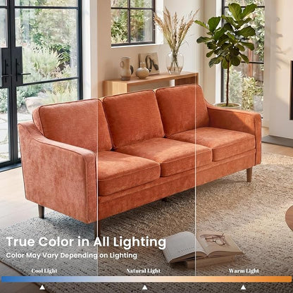 Kingfun 80" Chenille Sofa, 3 Seater Couch, Mid Century Modern Couches with Solid Wood Legs for Living Room Bedroom