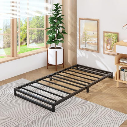 Lutown-Teen 4 Inch Twin Size Bed Frames Heavy Duty Metal Twin Platform Bed Frame No Box Spring Needed, Noise Free, Easy Assembly, Black