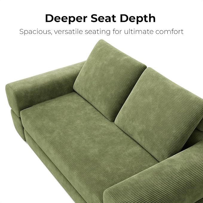 LIKIMIO FlipNest Convertible Sleeper Sofa Bed Floor Sofa 3-in-1 No Assembly, Foldable Mattress with Corduroy Upholstery Olive Green, Lounge Loveseat Couch for Living Room Studio Guest Room