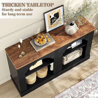 Unikito Arched Entryway Table with LED Lights, 47" Farmhouse Console Table with Adjustable Shelves, Sofa Table Behind Couch, Sideboard Buffet Storage Cabinet for Entrance/Hallway/Living Room