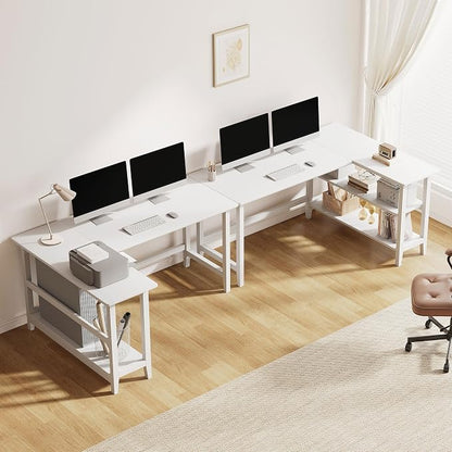 IOTXY Reversible L-Shaped Office Desk - 45" Compact Corner Computer Table with Storage Shelves, Solid Wood Legs, Writing & Study Workstation for Small Spaces, White