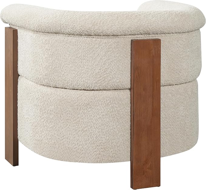 Merax 31.7" Mid-Century Teddy Fleece Barrel Accent Chair, Almond | Almond Teddy Fleece Upholstered Armchair, Modern Wraparound Lounge Chair for Living Room, Bedroom, Entryway