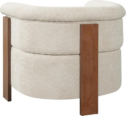 Merax 31.7" Mid-Century Teddy Fleece Barrel Accent Chair, Almond | Almond Teddy Fleece Upholstered Armchair, Modern Wraparound Lounge Chair for Living Room, Bedroom, Entryway