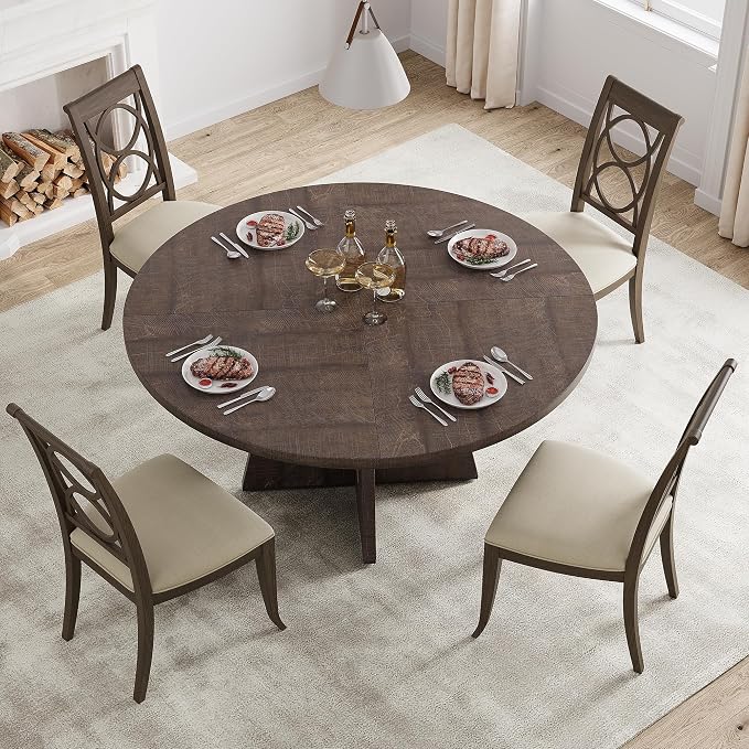 GAOMON 47 Inch Round Dining Table for 4-6 People, Circle Dinner Table with Wooden Cross Pedestal Base, Farmhouse Kitchen Furniture for Dining Room, Living Room, Kitchen (Table Only) - Reddish Brown