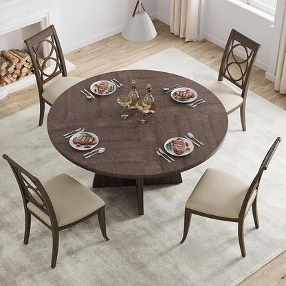 GAOMON 47 Inch Round Dining Table for 4-6 People, Circle Dinner Table with Wooden Cross Pedestal Base, Farmhouse Kitchen Furniture for Dining Room, Living Room, Kitchen (Table Only) - Reddish Brown