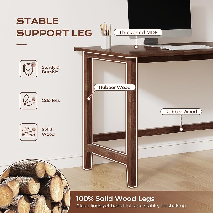 IOTXY Reversible L-Shaped Office Desk - 45" Compact Corner Computer Table with Storage Shelves, Solid Wood Legs, Writing & Study Workstation for Small Spaces, Walnut
