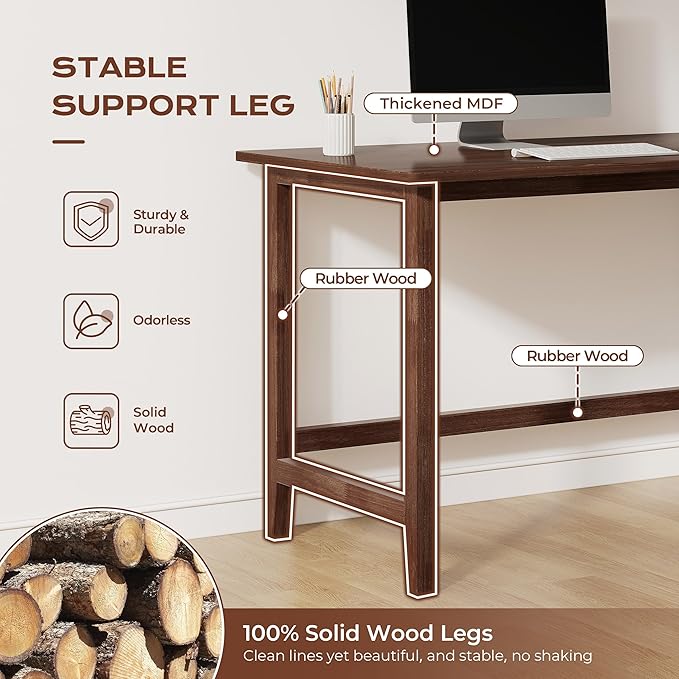 IOTXY Reversible L-Shaped Office Desk - 63" Extra Large Corner Computer Table with Storage Shelves, Solid Wood Legs, Home Writing & Study Workstation, Walnut