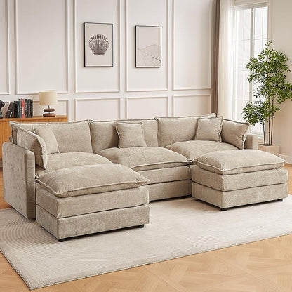 HIPIHOM Modular Sectional Sofa, 112.2 Inch U Shaped Couch Set with Armrests, 3-Seater Comfy Cloud Couches for Living Room Apartment, Coffee