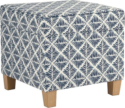 HomePop 18" Classic Square Storage Ottoman - Blue Geometric Pattern
