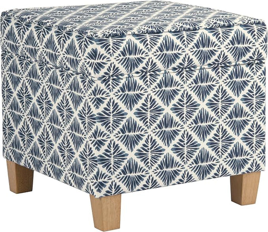 HomePop 18" Classic Square Storage Ottoman - Blue Geometric Pattern