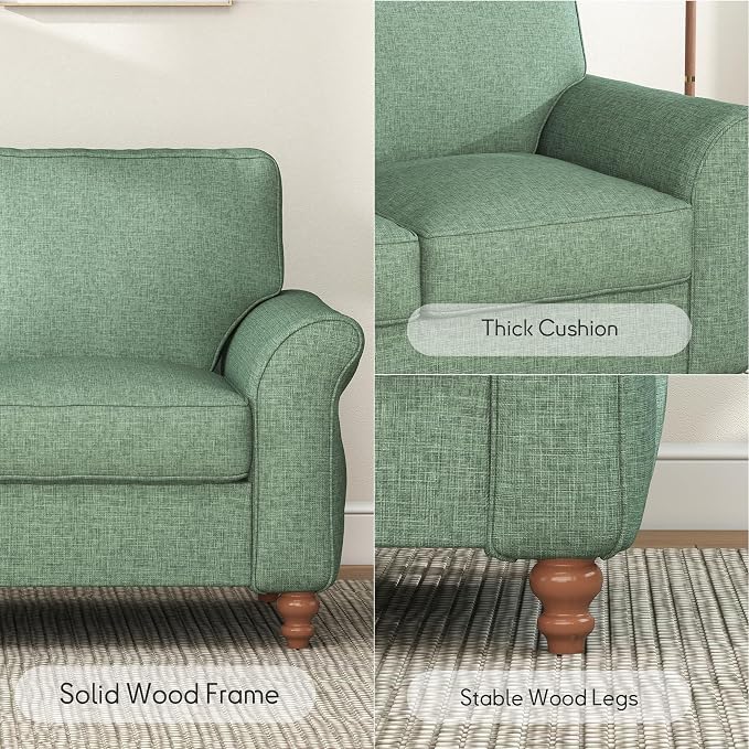Bonzy Home 57" Loveseat Sofa, 2 Seater Comfy Love Seat Sofa for Living Room, Apartment, Office, Green