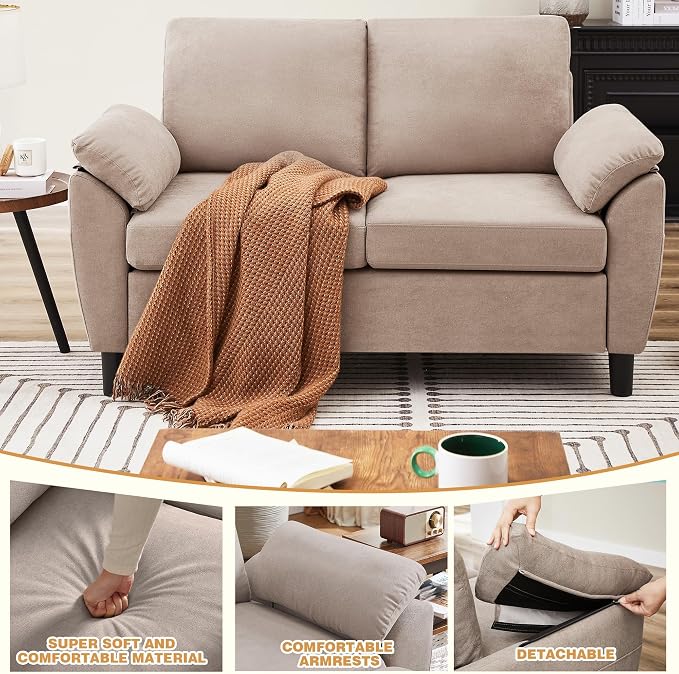 4 Piece Convertible Sectional Sofa Set, Modern Linen Small L Shaped Couch with Reversible Chaise, 3-Seater Sofa & Loveseat & Armchair for Living Room, Office, Apartment, Beige