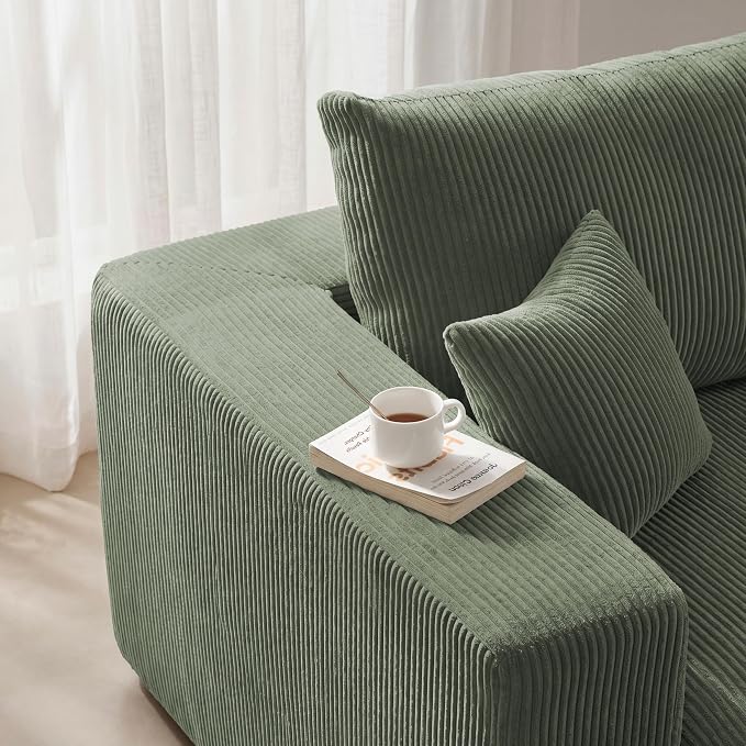 Modular Sectional Sofa Extension, Armless Memory Foam Cloud Chair, 31" Boneless Corduroy Upholstered Single Seat, No Assembly Required Accent Chair for Living Room Apartment Home Decor, Green