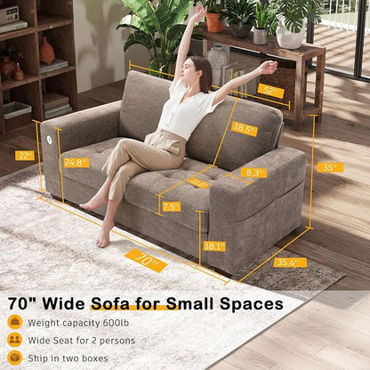 Hanherry 70" Loveseat Sofa for Living Room, Modern Comfy Couch with Medium Firm Seat Cushion, Removable Cover,Wide Armrest,USB/Type-C Port,Chenille Fabric Couches for Small Space,Apartment,Bedroom
