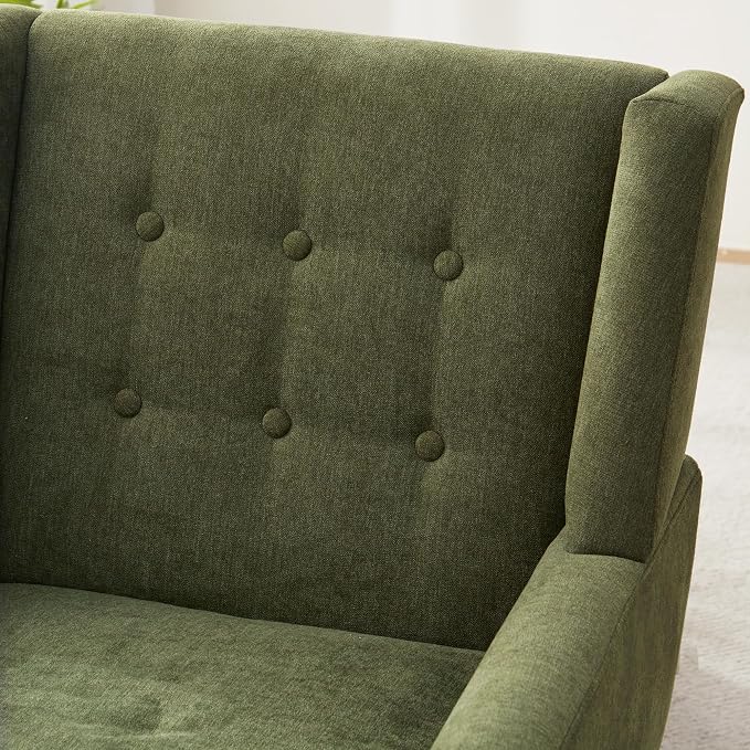 HUIMO Accent Chairs for Living Room,Button-Tufted Upholstered Armchair with Wooden Legs,Comfy Mid Century Modern Chair for Bedroom Apartment Waiting Room Green
