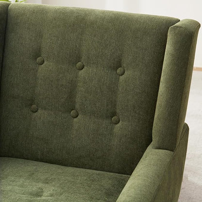 HUIMO Accent Chairs for Living Room,Button-Tufted Upholstered Armchair with Wooden Legs,Comfy Mid Century Modern Chair for Bedroom Apartment Waiting Room Green