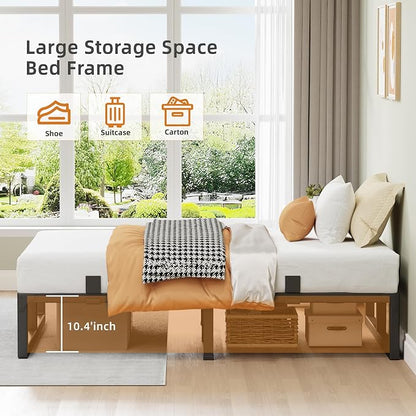 Full Size Bed Frame, 12 Inch Metal Platform Bed Frames with Squeak Free U-Slot Design, 6 Non-Slip Guards, 3500lbs Heavy Duty Steel Slat Support, No Box Spring Needed, Under Bed Storage, Black