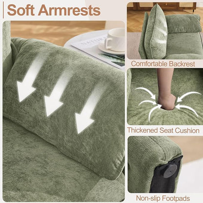 Oversized Accent Chair for Living Room, 41.73" Modern Armchair Set of 2 with Deep Seat, Mid-Century Comfy Reading Chair with Padded Arms, Large Chenille Single Sofa Chairs for Bedroom, Green