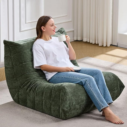Hobestluk Adults Bean Bag Chair Faux Fur BeanBag Couch for Living Room | Green Chenille,Ergonomic Design,Memory Foam,UltraSoft,Anti-slip Bottom,No Assembly Required,Decorative Style for Living Room