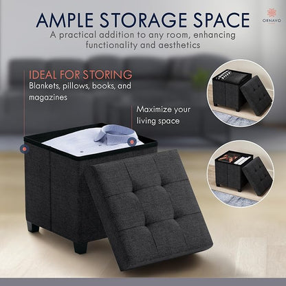 Ornavo Home Storage Ottoman with Legs, Square Cube Foot Rest Stool Seat, for Living Room, Bedroom, Home Office, Dorm - 15 x 15 x 15, Black