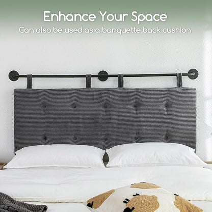 HIGOGOGO Wall Mounted Headboards for King Size Bed, Hanging Head Board Wall with Button Tufting, Adjustable Height Headboard for Bedroom,Darkgrey